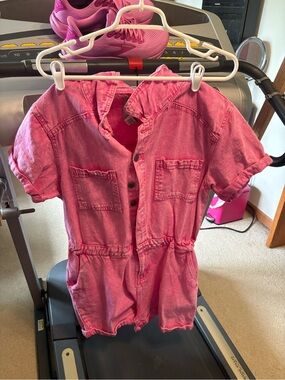 Pink Short Sleeve Denim Romper